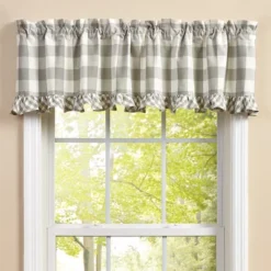 Park Designs Buffalo Check Ruffled Dove Valance 60" X 14"