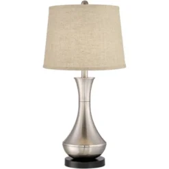 360 Lighting Simon Modern Table Lamps 25 1/2" High Set Of 2 Brushed Nickel With USB Charging Port Burlap Fabric Drum Shade For Bedroom Bedside Desk -Home Improvement Store GUEST 05044035 8d0d 4d06 ae27 877e51d610f2