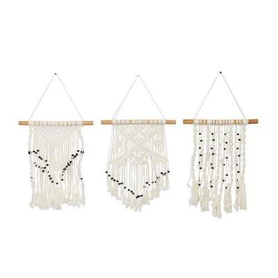 Set Of 3 Cotton Macrame Handmade Intricately Weaved Wall Decors With Beaded Fringe Tassels Cream - The Novogratz 11 Set Of 3 Cotton Macrame Handmade Intricately Weaved Wall Decors With Beaded Fringe Tassels Cream - The Novogratz - Image 9