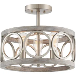 Franklin Iron Works Salima Rustic Farmhouse Ceiling Light Semi Flush Mount 16" Wide Brushed Nickel Gray Wood 3-Light LED For Bedroom Living Room House -Home Improvement Store GUEST 05f708a0 001b 4c6d 9c3d e27df320280c