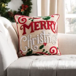 Merry Merry Pillow - Green/Red/Beige - 18" X 18" - Safavieh -Home Improvement Store GUEST 0690baaf 788a 49f0 8186 67a6080d4e3b