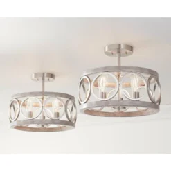 Franklin Iron Works Salima Rustic Farmhouse Ceiling Light Semi Flush Mount 16" Wide Brushed Nickel Gray Wood 3-Light LED For Bedroom Living Room House -Home Improvement Store GUEST 07c5dcc2 6cfe 430b a940 9e9a8a8493aa