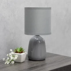 10.04" Traditional Ceramic Thimble Base Bedside Table Desk Lamp With Matching Fabric Shade Gray - Simple Designs -Home Improvement Store GUEST 0e190a40 ded2 494a 8323 2566d6a5ac88