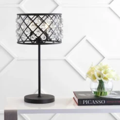 22.5" Metal/Crystal Gabrielle Table Lamp (Includes LED Light Bulb) Black - JONATHAN Y