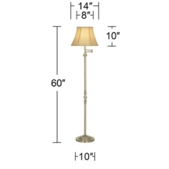 Regency Hill Montebello Vintage Retro Floor Lamp 60" Tall Antique Brass Metal Swing Arm Soft Tan Bell Shade For Living Room Bedroom Office House Home -Home Improvement Store GUEST 13bb63c5 87f3 412e 9daa df5b0ec122fd