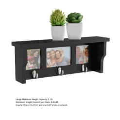 Wall Shelf And Picture Collage With Ledge And 3 Hanging Hooks- Photo Frame Decor Shelving With Modern Look, Holds 3 Photos By Hastings Home (Black) -Home Improvement Store GUEST 13e0bfd2 d2f9 4090 89f5 f1fc69dee7da