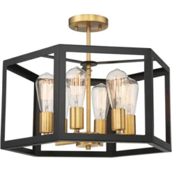 Possini Euro Design Beni Industrial Modern Farmhouse Ceiling Light Semi Flush Mount Fixture 20" Wide Antique Bronze Gold 6-Light For Bedroom Kitchen -Home Improvement Store GUEST 13e6329f 2ffd 4121 ac98 269122ae9c7c