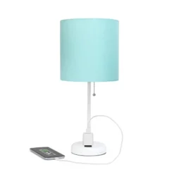 19.5" Bedside Power Outlet Base Metal Table Desk Lamp In White With Aqua Blue Fabric Shade - Creekwood Home -Home Improvement Store GUEST 19d547ae 2061 4422 ae25 45455ad3da37
