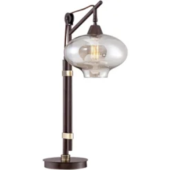 Franklin Iron Works Calyx Modern Industrial Desk Lamp 29" Tall Bronze Brown Cognac Glass Dome Shade For Bedroom Living Room Bedside Nightstand Office -Home Improvement Store GUEST 19ec1104 31ab 43e7 bd77 e3ff601102d3