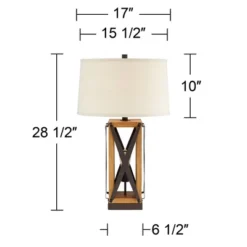 Franklin Iron Works Gaines Rustic Farmhouse Table Lamp 28 1/2" Tall Bronze Wood With LED Nightlight Off White Burlap Drum Shade For Bedroom House Home -Home Improvement Store GUEST 1a140106 fd32 468a a9c9 332d0d134b4a