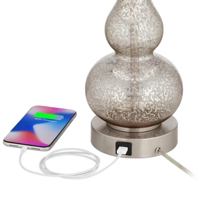 360 Lighting Castine Modern Accent Table Lamps 22" High Set Of 2 Mercury Glass With USB Charging Port White Softback Shade For Living Room House Desk 3 360 Lighting Castine Modern Accent Table Lamps 22" High Set Of 2 Mercury Glass With USB Charging Port White Softback Shade For Living Room House Desk
