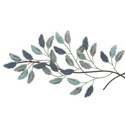 15" X 52" Metal Leaf Wall Decor With Gold Accent Blue - Olivia & May 5 15" X 52" Metal Leaf Wall Decor With Gold Accent Blue - Olivia & May - Image 3