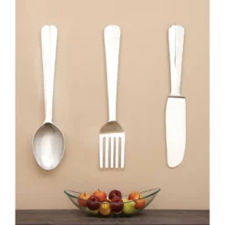 36" Aluminum Utensils Knife, Spoon And Fork Wall Decor Set Of 3 Silver - Olivia & May