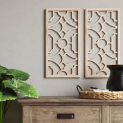 Set Of 2 Wood Lattice Wall Hanging Brown - Threshold™