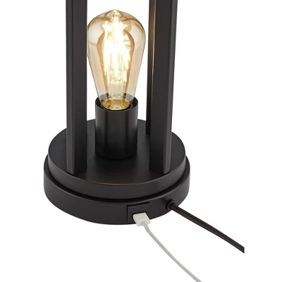 360 Lighting Marcel Industrial Table Lamps Set Of 2 With Round Risers 24 1/4" High Black LED Nightlight USB Port Natural Shade For Living Room Desk 8 360 Lighting Marcel Industrial Table Lamps Set Of 2 With Round Risers 24 1/4" High Black LED Nightlight USB Port Natural Shade For Living Room Desk - Image 6