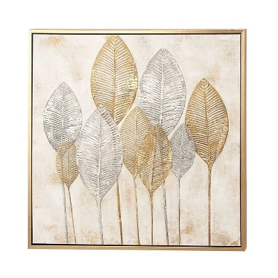 Canvas Leaf Framed Wall Art With Gold Frame Brown - CosmoLiving By Cosmopolitan 4 Canvas Leaf Framed Wall Art With Gold Frame Brown - CosmoLiving By Cosmopolitan - Image 2