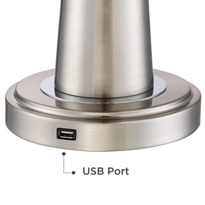 360 Lighting Karla Art Deco Style Table Lamps 25" High Set Of 2 Brushed Nickel With USB Charging Port And Table Top Dimmers White Fabric Drum For Desk 6 360 Lighting Karla Art Deco Style Table Lamps 25" High Set Of 2 Brushed Nickel With USB Charging Port And Table Top Dimmers White Fabric Drum For Desk - Image 4
