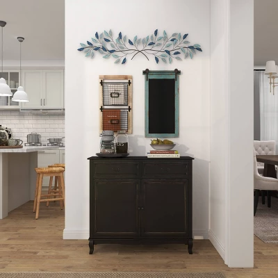 15" X 52" Metal Leaf Wall Decor With Gold Accent Blue - Olivia & May 11 15" X 52" Metal Leaf Wall Decor With Gold Accent Blue - Olivia & May - Image 9