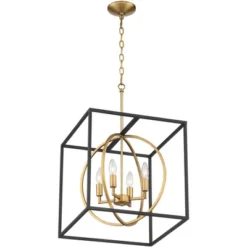 Possini Euro Design Black Warm Brass Cage Foyer Pendant Chandelier 16 1/2" Wide 4-Light Mid Century Modern For Dining Room House -Home Improvement Store GUEST 28ea49df ca47 49e3 a1cf 824e7d8c91a0