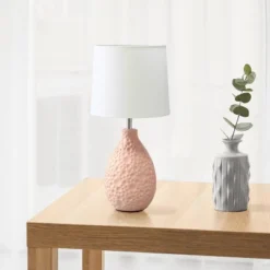 14.17" Traditional Ceramic Texture Thumbprint Tear Drop Table Desk Lamp With Tapered White Shade Pink - Creekwood Home -Home Improvement Store GUEST 2a2a31b2 c3b2 4cbe 9913 0a065ea0dc90
