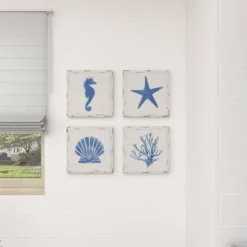 Set Of 4 Metal Sea Horse Speckled Wall Decors With Starfish Shell And Coral Designs Cream - Olivia & May -Home Improvement Store GUEST 2b18affe 4240 4517 9135 f7373b964e84