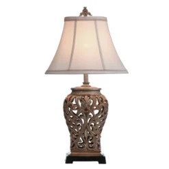 Traditional Table Lamp With Open Lace Textile Shade Silver - StyleCraft