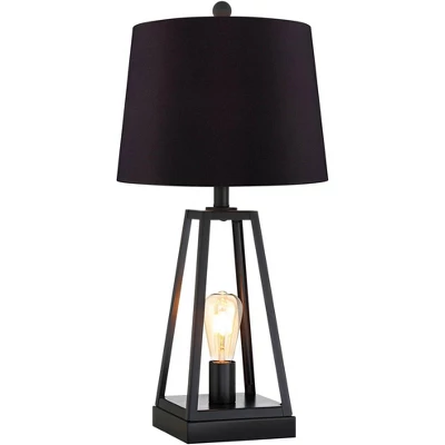 Franklin Iron Works Kacey Industrial Table Lamps 25 1/4" High Set Of 2 Dark Metal With USB LED Nightlight Black Faux Silk Shade For Living Room Desk 10 Franklin Iron Works Kacey Industrial Table Lamps 25 1/4" High Set Of 2 Dark Metal With USB LED Nightlight Black Faux Silk Shade For Living Room Desk - Image 8