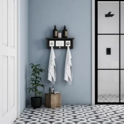 Wall Shelf And Picture Collage With Ledge And 3 Hanging Hooks- Photo Frame Decor Shelving With Modern Look, Holds 3 Photos By Hastings Home (Black) -Home Improvement Store GUEST 2fd14bd5 7132 4b9a bf26 074758caa62d