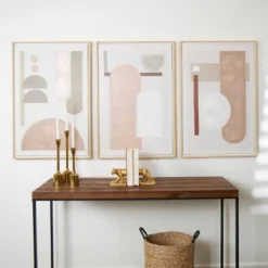 Set Of 3 Canvas Abstract Mid-Century Modern Geometric Framed Wall Arts With Brown Accent Pink - The Novogratz -Home Improvement Store GUEST 308f1e77 abfc 4241 b4d5 1d82bf4c2df9