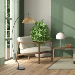 77" Metal And Rattan Bowl Boho Floor Lamp Black - River Of Goods -Home Improvement Store GUEST 3323e98c e5df 446a a0d7 a2717922a481