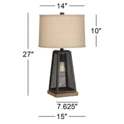 Franklin Iron Works Barris Industrial Table Lamp 26 3/4" High Metal Mesh With Nightlight LED USB Charging Port Burlap Shade For Living Room House Desk -Home Improvement Store GUEST 36a0d479 9b29 491f b80b 6945993ca326