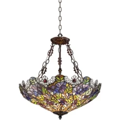 Robert Louis Tiffany Bronze Pendant Chandelier 22" Wide Rustic Floral Garden Stained Glass 3-Light Fixture For Dining Room House Foyer Kitchen Island -Home Improvement Store GUEST 3b52fb14 5bd9 4880 91fa 5110f5c3d38d