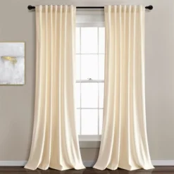 Home Boutique Prima Velvet Solid Light Filtering Back Tab/Rod Pocket Window Curtain Panels Ivory 54x84 Set