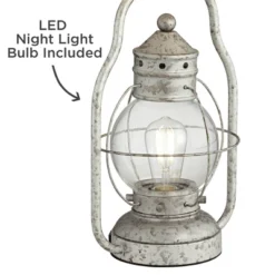 Franklin Iron Works Bodie Rustic Industrial Table Lamp 26" High Distressed Silver With USB Charging Port Nightlight LED Off White Linen Shade For Desk -Home Improvement Store GUEST 3e38720e a4fe 4d6f 9633 84e6bbd3a50c
