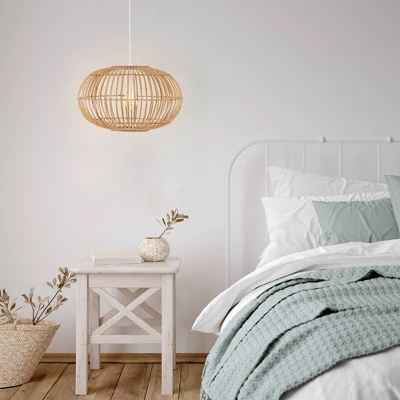 17.5" 1-Light Leo Farmhouse Coastal Rattan LED Pendant Brown - JONATHAN Y 11 17.5" 1-Light Leo Farmhouse Coastal Rattan LED Pendant Brown - JONATHAN Y - Image 9