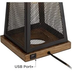 Franklin Iron Works Barris Industrial Table Lamp 26 3/4" High Metal Mesh With Nightlight LED USB Charging Port Burlap Shade For Living Room House Desk -Home Improvement Store GUEST 3ee9bd77 7b22 4ca6 81fc 2f2e0208731f