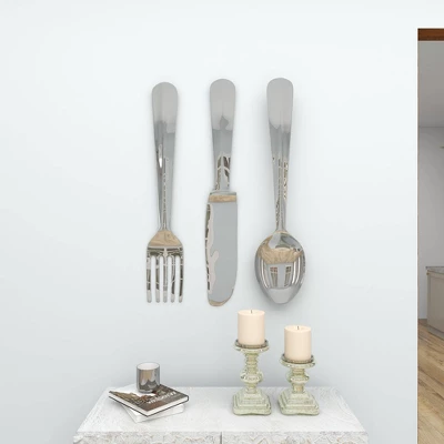 36" Aluminum Utensils Knife, Spoon And Fork Wall Decor Set Of 3 Silver - Olivia & May 8 36" Aluminum Utensils Knife, Spoon And Fork Wall Decor Set Of 3 Silver - Olivia & May - Image 6