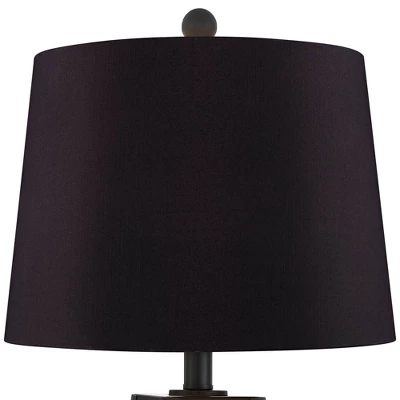 Franklin Iron Works Kacey Industrial Table Lamps 25 1/4" High Set Of 2 Dark Metal With USB LED Nightlight Black Faux Silk Shade For Living Room Desk 8 Franklin Iron Works Kacey Industrial Table Lamps 25 1/4" High Set Of 2 Dark Metal With USB LED Nightlight Black Faux Silk Shade For Living Room Desk - Image 6