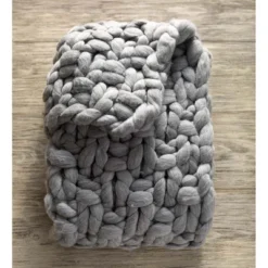 VivaTerra Chunky Knit Peruvian Wool Throw - Light Gray