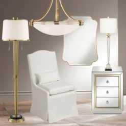 Possini Euro Design Palisade Modern Floor Lamp 64" Tall Satin Brass Metal Trimmed Fabric Tapered Drum Shade For Living Room Bedroom Office House Home -Home Improvement Store GUEST 45a75617 3c77 4b91 8482 5edd51006478