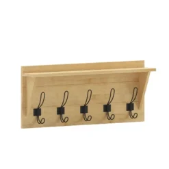 Merrick Lane Pine Wood 24 Inch Wall Mount Storage Rack With 5 Hanging Hooks And Upper Display Shelf -Home Improvement Store GUEST 475d0a06 1f5c 49a2 bdc2 977bd3911d26