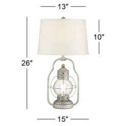 Franklin Iron Works Bodie Rustic Industrial Table Lamp 26" High Distressed Silver With USB Charging Port Nightlight LED Off White Linen Shade For Desk -Home Improvement Store GUEST 4899b425 19b4 4f85 a437 5eca66144e0e