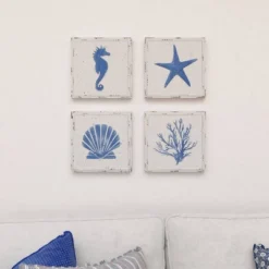 Set Of 4 Metal Sea Horse Speckled Wall Decors With Starfish Shell And Coral Designs Cream - Olivia & May -Home Improvement Store GUEST 48c389be 9f69 4b05 a962 c6d687ad5a6f