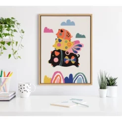 18" X 24" Sylvie Flying Pigs Framed Canvas Wall Art By Rachel Lee Natural - Kate And Laurel -Home Improvement Store GUEST 496800b4 78ac 48e7 8c88 cf8edc8353c9