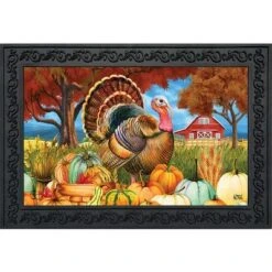 Turkey And Pumpkins Fall Doormat Thanksgiving Farm Autumn 30" X 18" Briarwood Lane