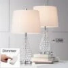360 Lighting Sergio Modern Accent Table Lamps 23 1/2" High Set Of 2 Acrylic Chrome USB Charging Port White Drum For Bedroom Living Room Bedside Desk