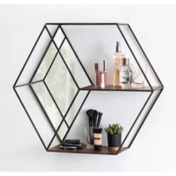 26" X 7" X 23" Lintz Hexagon Shelves With Mirror - Kate & Laurel All Things Decor -Home Improvement Store GUEST 51b9b8b4 a08c 43eb 9d50 82a8dbb2e332