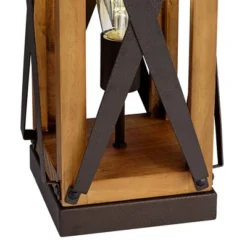 Franklin Iron Works Gaines Rustic Farmhouse Table Lamp 28 1/2" Tall Bronze Wood With LED Nightlight Off White Burlap Drum Shade For Bedroom House Home -Home Improvement Store GUEST 52685c5d a7ae 4954 a270 6dd340357cdb