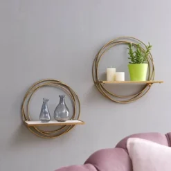 Set Of 2 Floating Rings Wall Shelves Gold - Danya B.