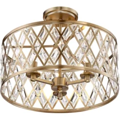 Possini Euro Design Tanz Modern Ceiling Light Semi Flush Mount Fixture 16 1/2" Wide Satin Brass 3-Light Clear Glass Crystal For Bedroom Kitchen House -Home Improvement Store GUEST 55583c83 3f1a 491e 99f0 721cc5f30cd0